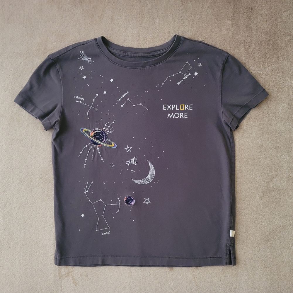Gap Girl Grey Constellation "Explore More" Short Sleeve Shirt Size 13 Years